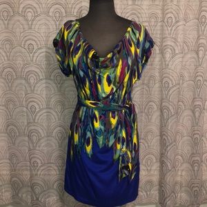 Trina Turk Silk Peacock Sheath Dress